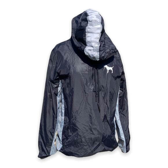 PINK Victoria's Secret Womens‎ Windbreaker Black Gray Quarter Zip Pullover XS S - Picture 3 of 6